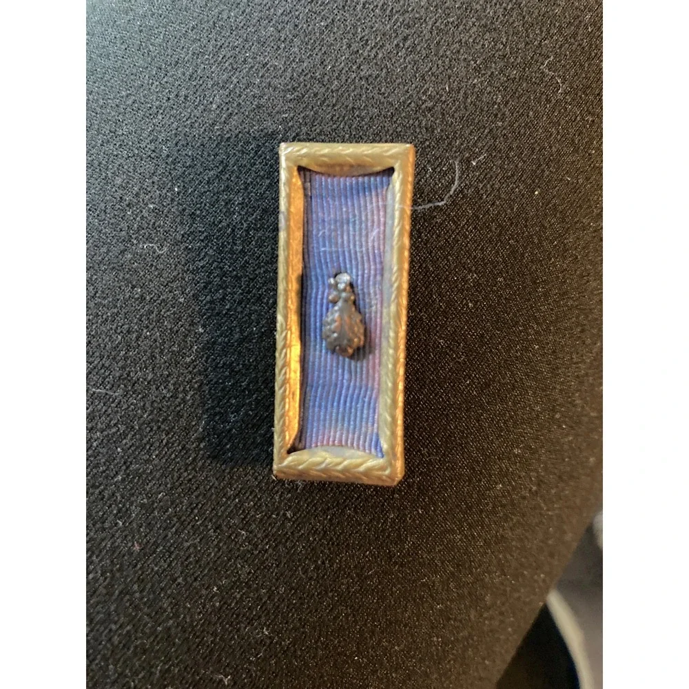 Vintage Bar Brooch Blue Ribbon Floral Accent Gold Tone Edwardian Style Pin‎